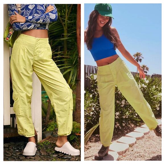 Free People Mesmerize Me Cargo Pants Size XS Yellow Comfort High Rise Gorpcore - Picture 1 of 14